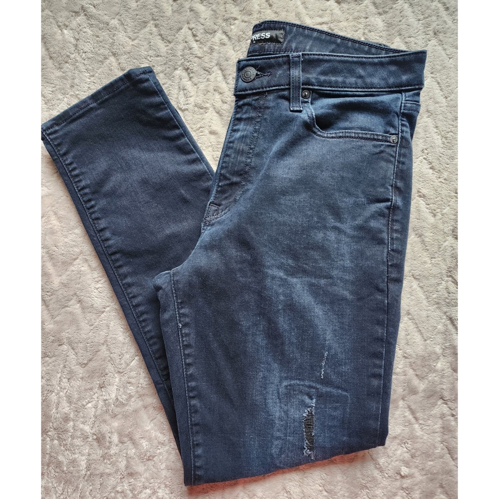 Express Hyper Stretch Slim Fit Distressed Jeans Mens 33x30 Dark Wash Blue